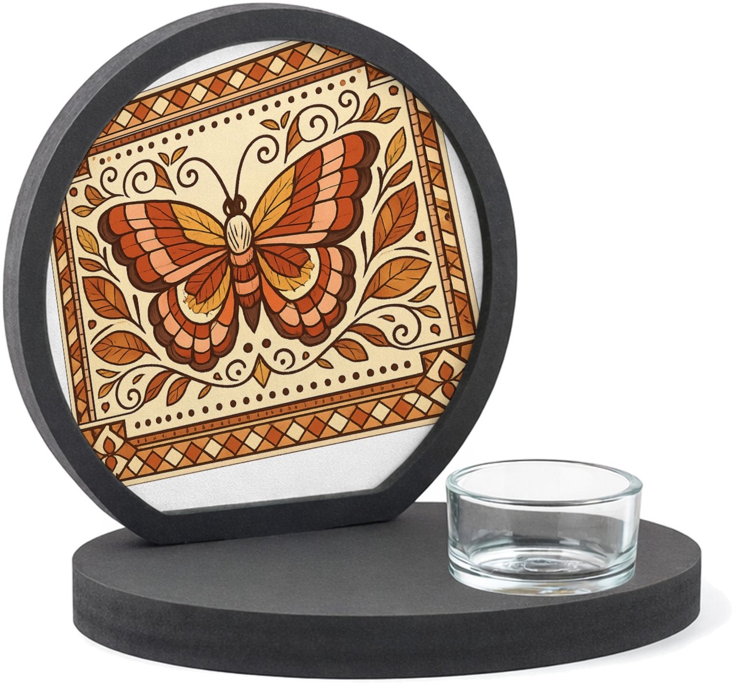 Mr Cadeautjes MDF inleg theelichthouder ~8 cm - design Een sierlijke vlinderkompositie met gevouwen vleugels, omrin | cadeau Wit