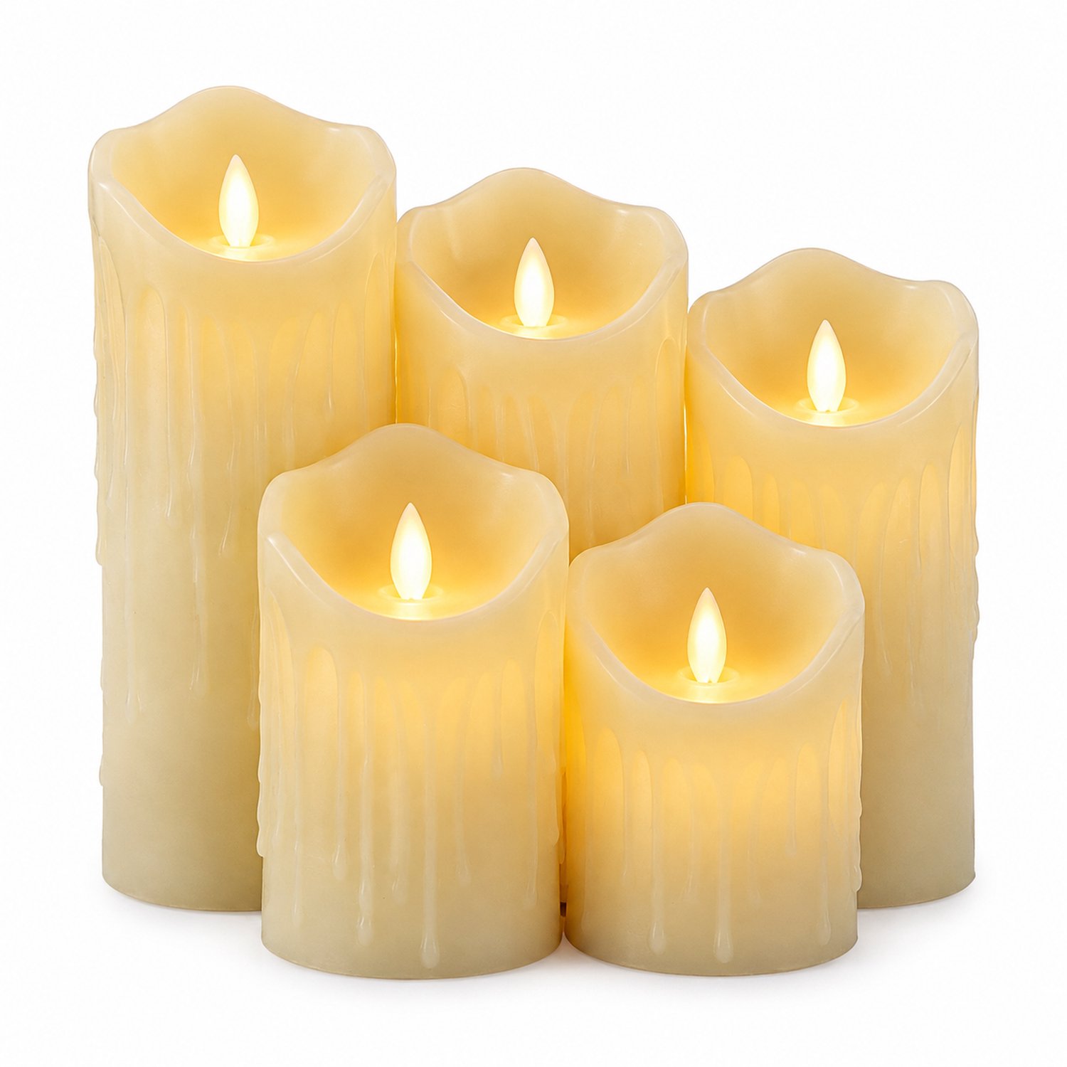SWGOTA led kaarsen set van 3 - warm licht, diameter 7,5 cm, hoogtes 10/12,5/15 cm - schuine rand en druiplook voor feestdecoratie Ivoorwit