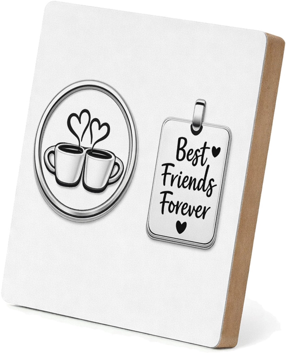 Mr Cadeautjes MDF staande fotolijst 15,2 x 15,2 - design Een minimalistische vriendschapsbadge met een eenvoudige ill | cadeau Wit