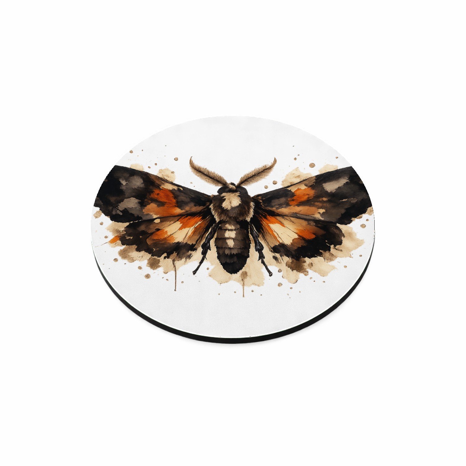Mr Cadeautjes MDF magnetische fotolijst rond Ø 9,5 - design Een dramatisch insect of nachtvlinder met brede vleugels en | cadeau Wit