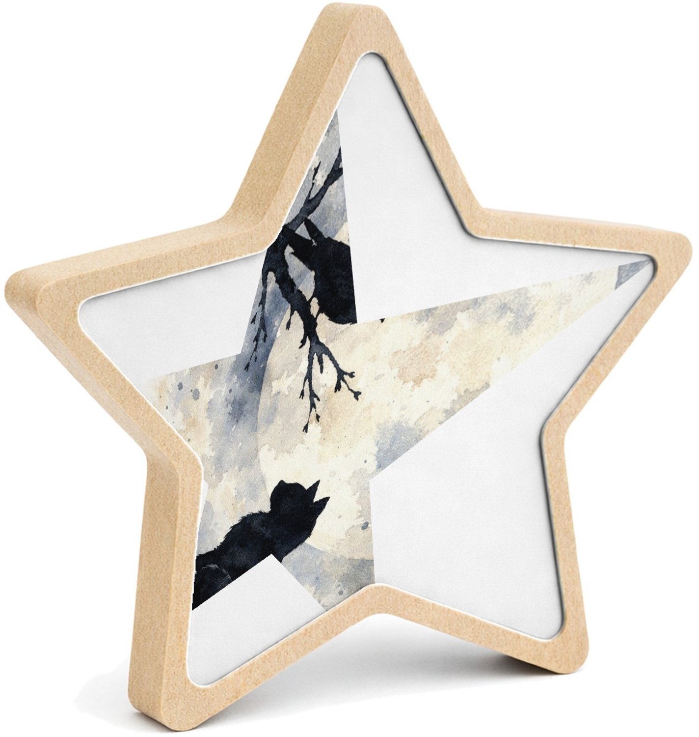 Mr Cadeautjes MDF fotolijst ster 14 x 13,5 - design Een donker, elegant natuurbeeld met een andere hoofdvorm en | cadeau Wit