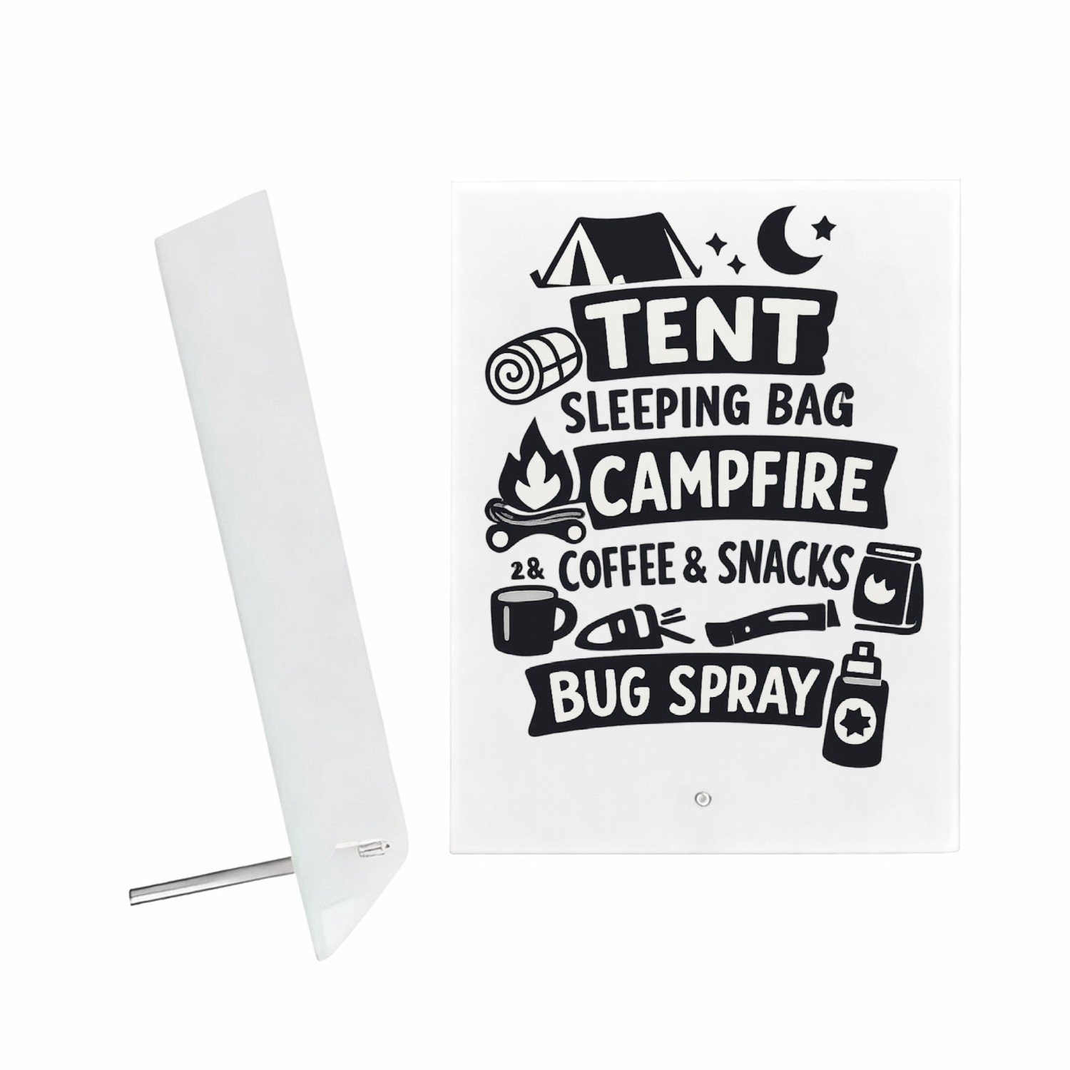 Mr Cadeautjes Glazen fotopaneel Een compacte humorprint over strandcomfort met dezelfde lijs - 15 x 20 cm, staand - glas, decoratie, wanddecoratie | cadeau Wit