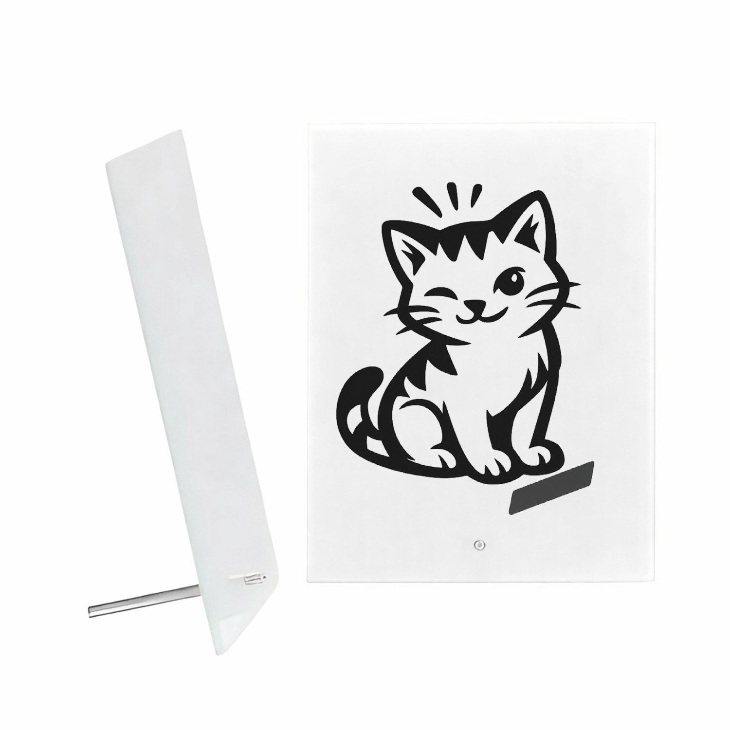 Mr Cadeautjes Glazen fotopaneel Een compacte huisdierprint met een vriendelijke kat en een o - 15 x 20 cm, staand - glas, decoratie, wanddecoratie | cadeau Wit