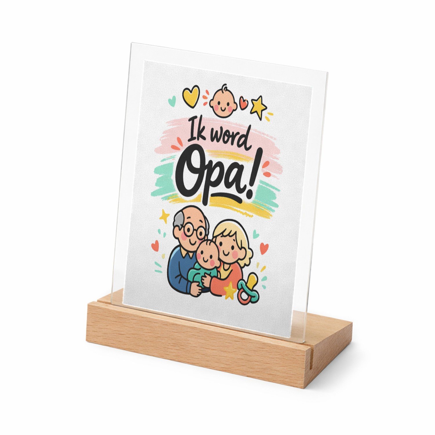 Mr Cadeautjes Glasframe met vaste tekst - design Een liefdevolle familiebekendmaking met dezelfde zachte past | cadeau Wit