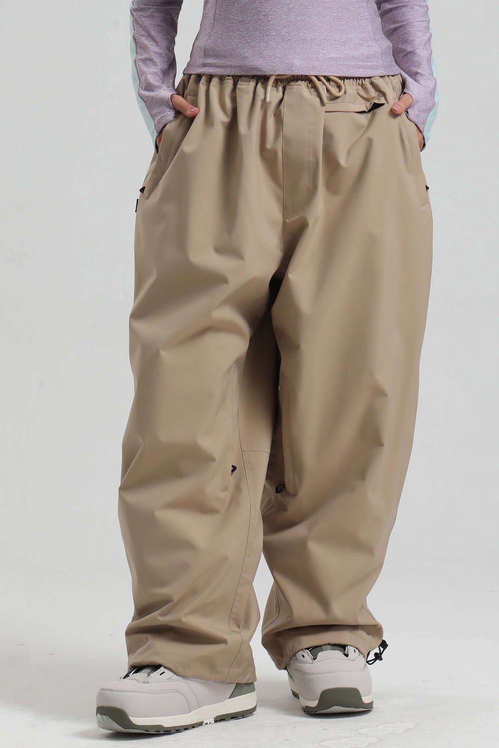 GSOU SNOW Baggy ski- en snowboardbroek met trekkoord 15K waterdicht Creme