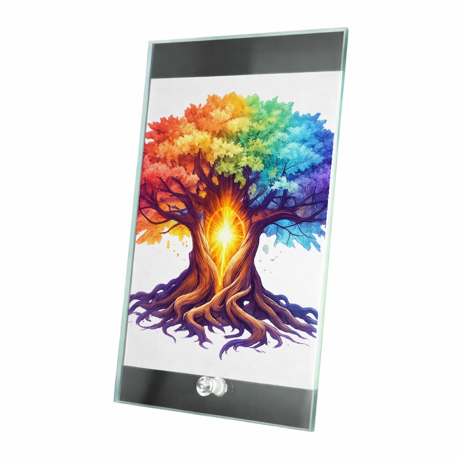 Mr Cadeautjes Glasframe 15 x 23 - design Een magische berglandschap-bewerking met een centrale lichtb | cadeau Wit