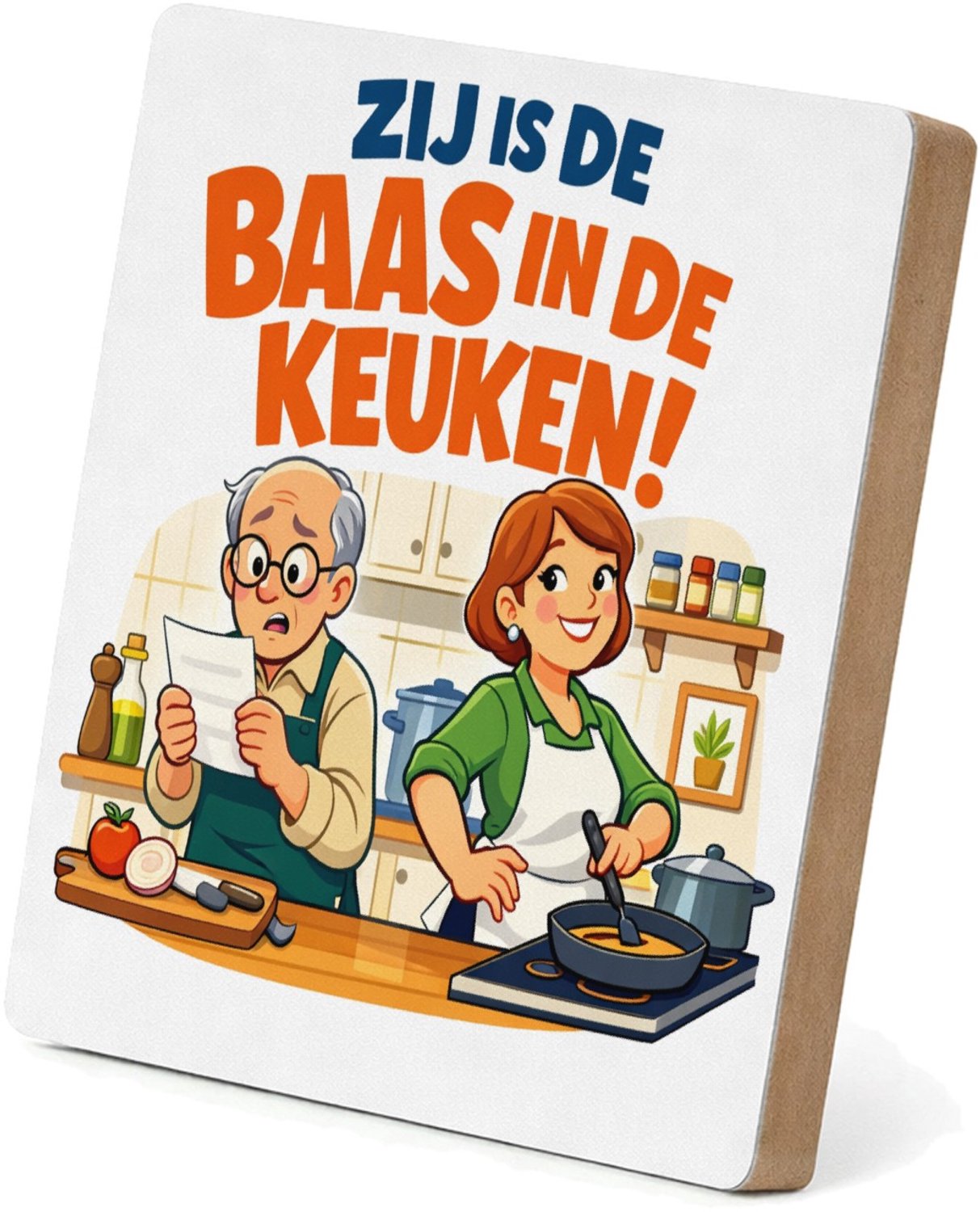 Mr Cadeautjes MDF staande fotolijst 15,2 x 15,2 - design Een speelse partnerschap-grap met een alledaagse rolomkering | cadeau Wit