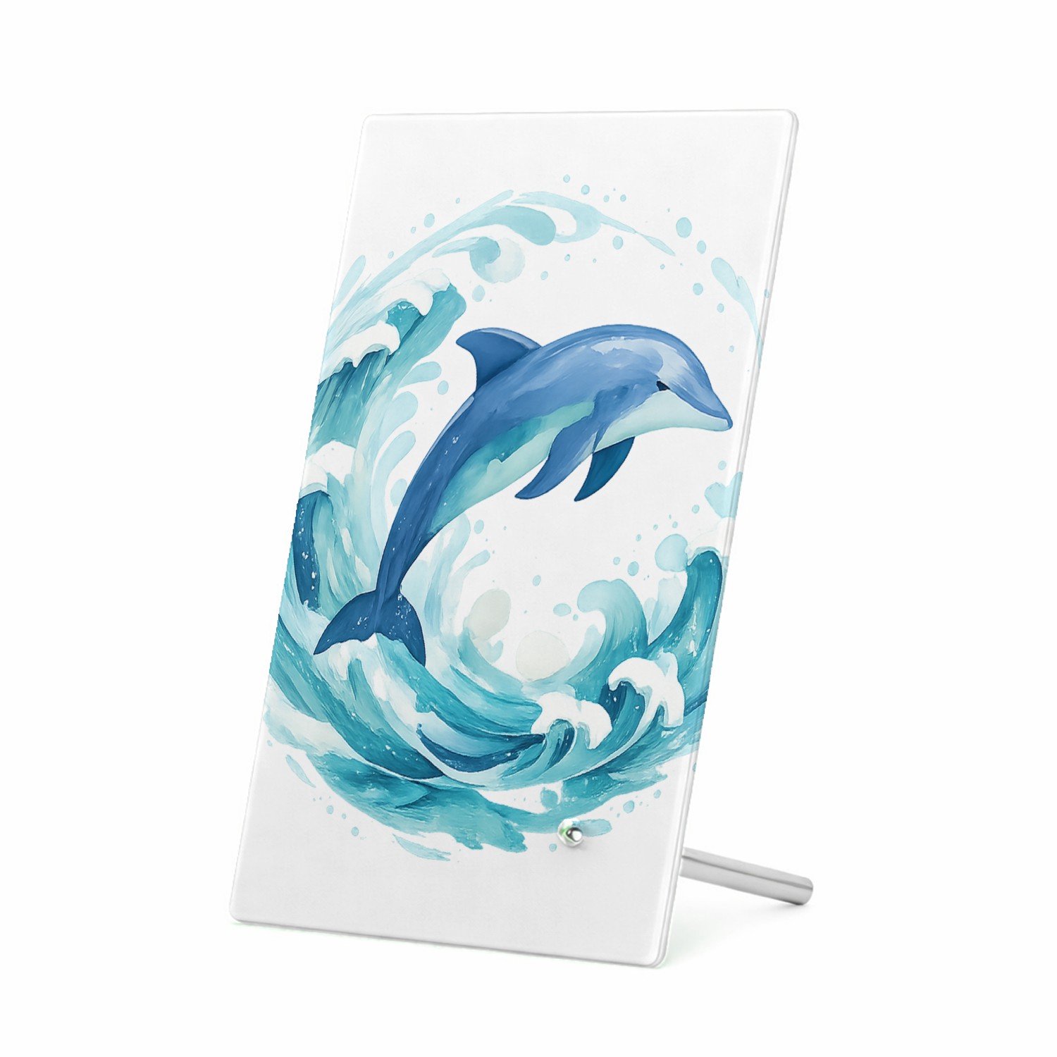 Mr Cadeautjes Glasframe 11 x 16 - design Een cirkelvormige waterwerveling rond een springende zeeschi | cadeau Wit