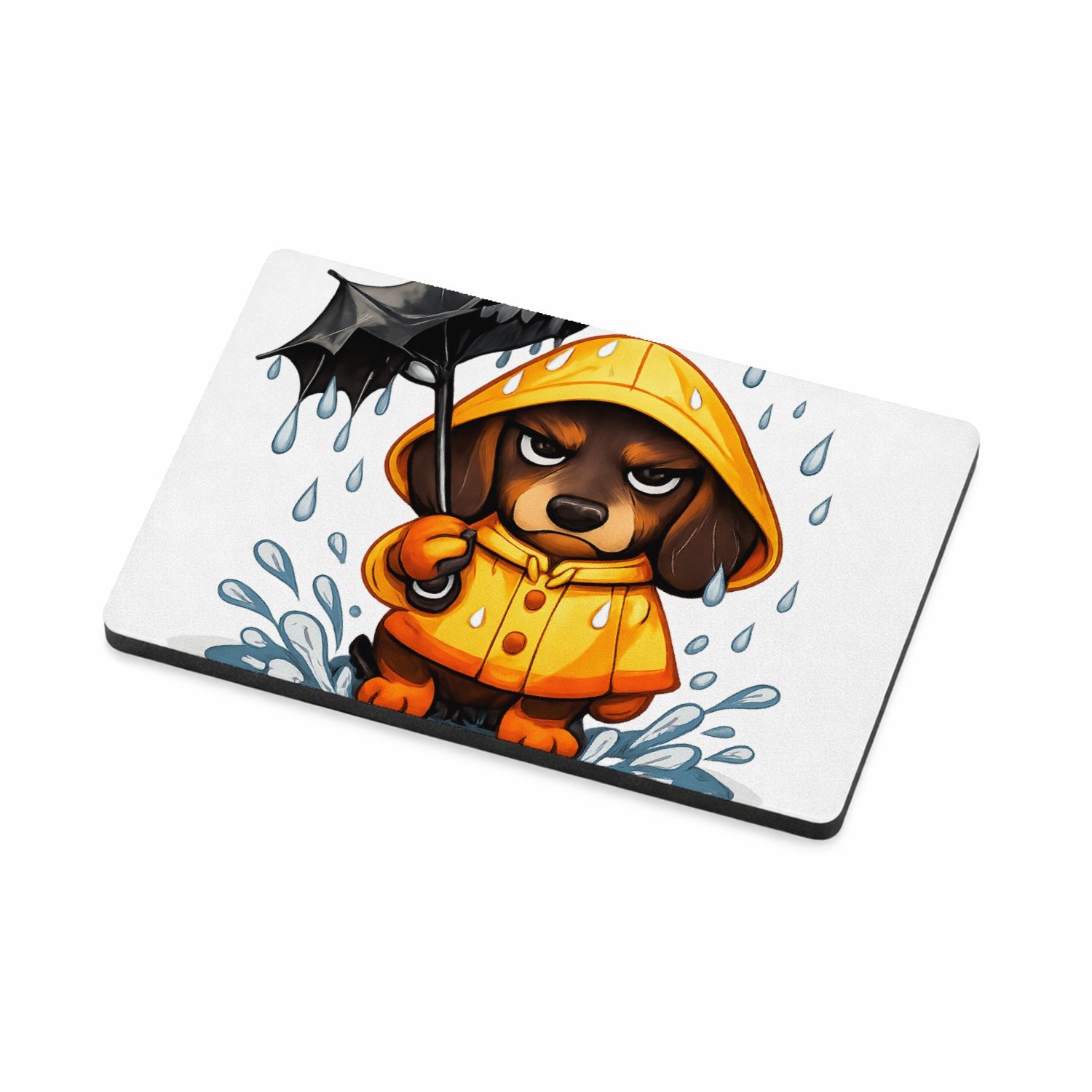 Mr Cadeautjes MDF magnetische fotolijst 7,5 x 5 - design Een chagrijnige teckel in een regenjas met een kapot ogende | cadeau Wit