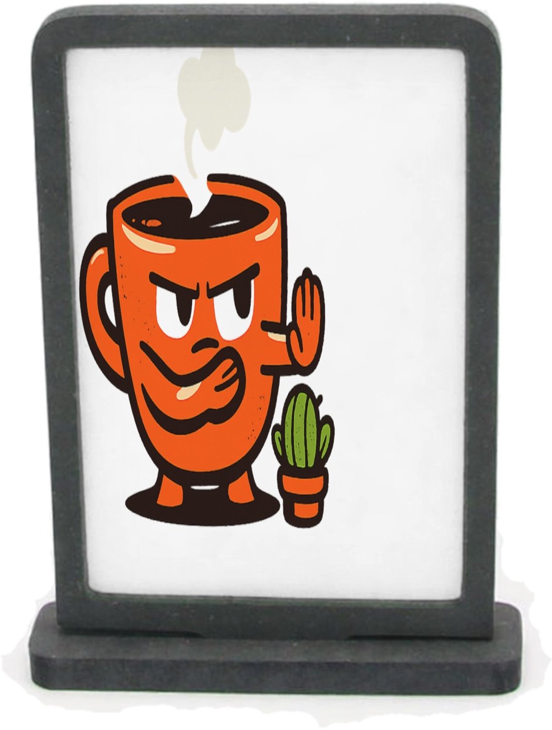 Mr Cadeautjes Houten fotolijst rechthoek met MDF inleg - design Een eigenwijze theekop met een kleine dampwolk en strakke st | cadeau Wit