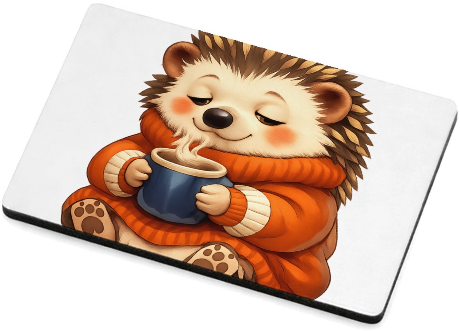 Mr Cadeautjes MDF magnetische fotolijst 7,5 x 5 - design Een slaperige egel in een oversized trui met een warme drank | cadeau Wit