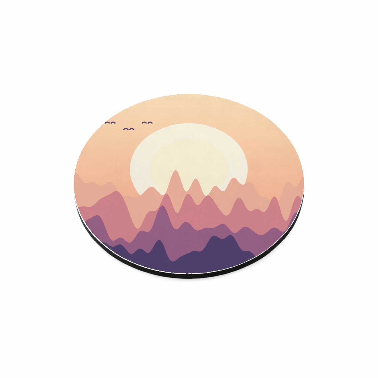 Mr Cadeautjes MDF magnetische fotolijst rond Ø 9,5 - design Bergen bij zonsondergang | cadeau Wit