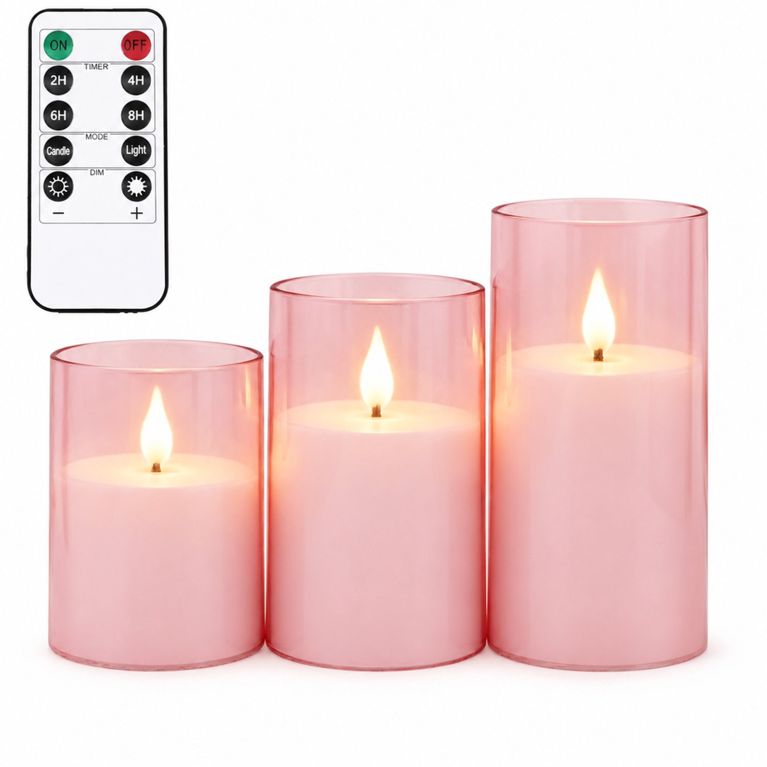 SWGOTA led kaarsen in roze met een druppelvormige top 3 stuks per doos met afstandsbediening timer en lichtmodi