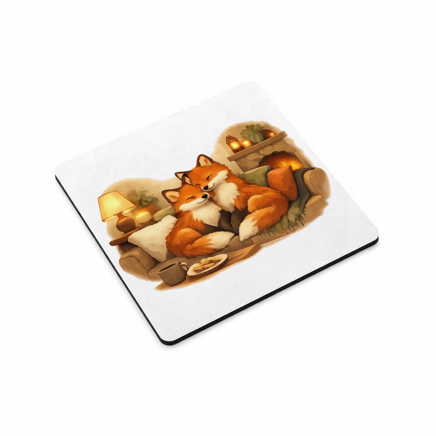 Mr Cadeautjes MDF magnetische fotolijst vierkant 9,5 - design Een gezellige ochtendscène met twee dikke honden op een keuk | cadeau Wit
