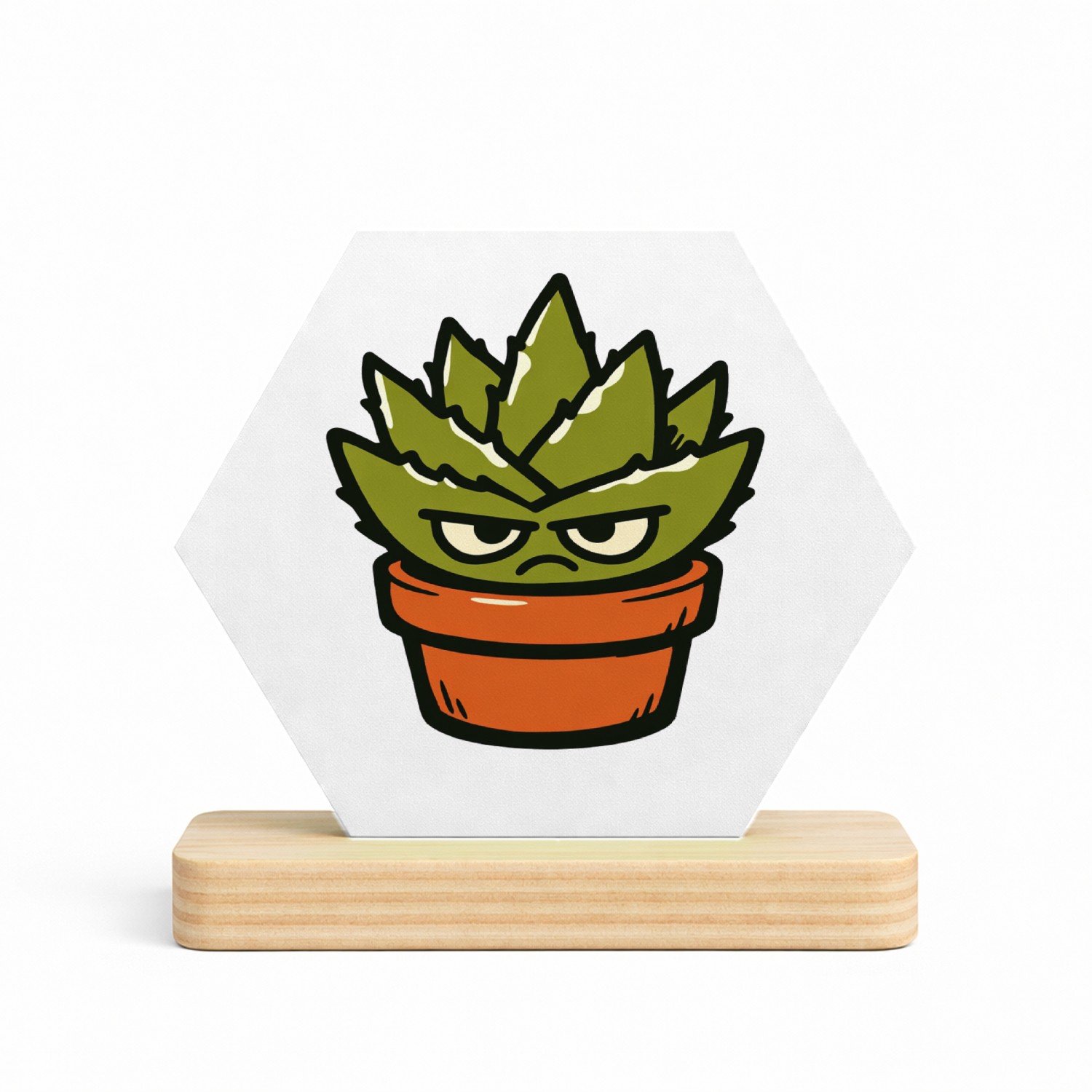 Mr Cadeautjes MDF fotolijst/inleg hexagon 14 x 13 - design Een koppige, stekelige huisplant als grappige ‘ga weg’-boods | cadeau Wit
