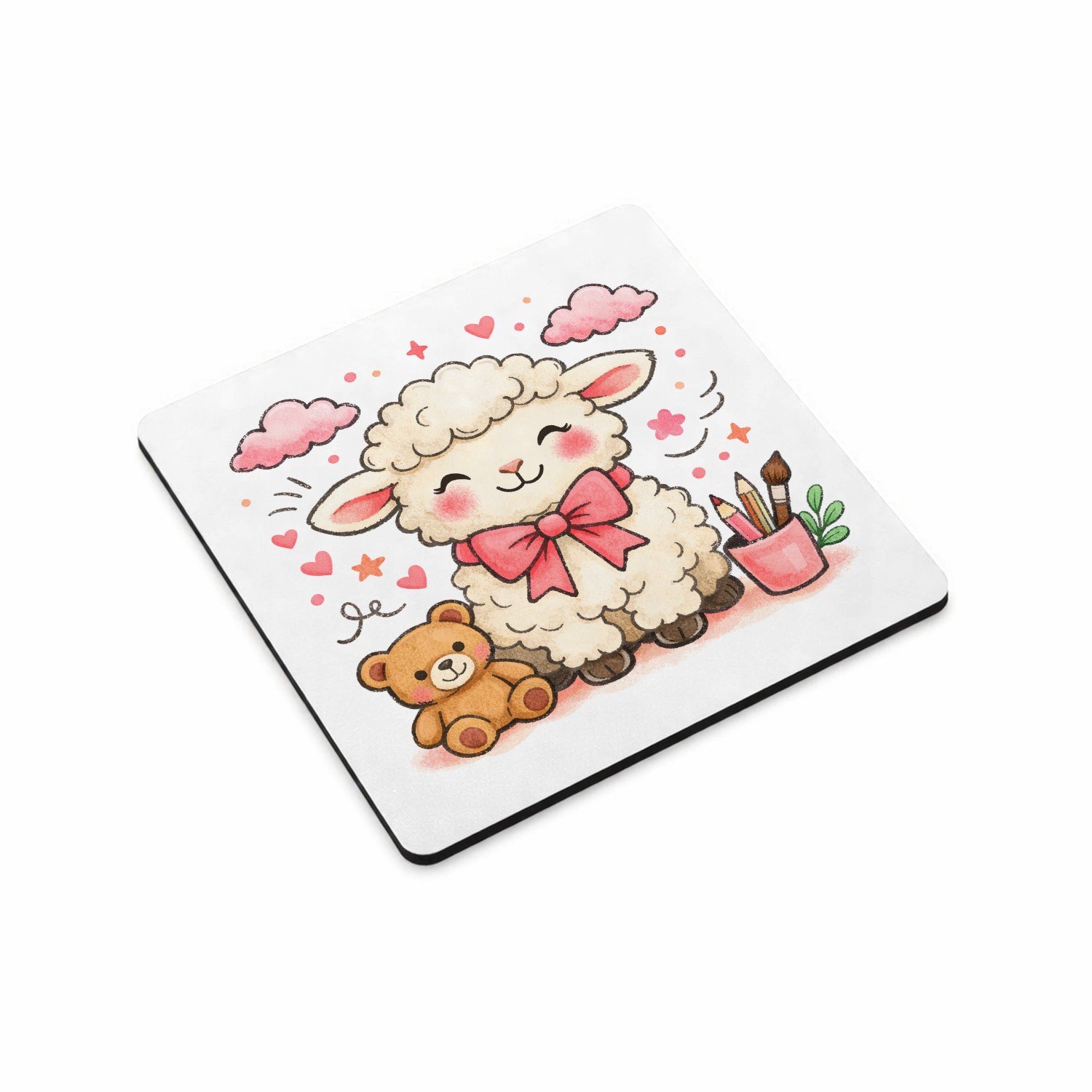 Mr Cadeautjes MDF magnetische fotolijst vierkant 9,5 - design Een feestelijk complimentdesign met een zachte dierfiguur en | cadeau Wit