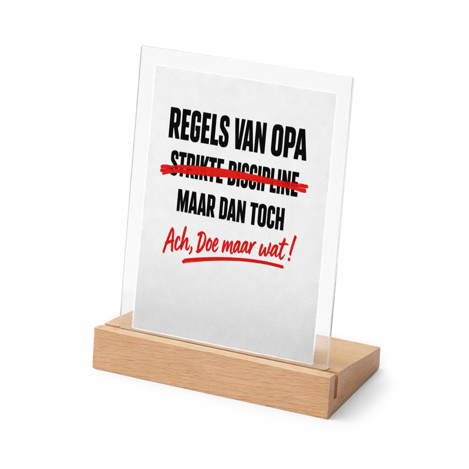 Mr Cadeautjes Glasframe met vaste tekst - design Een minimalistische statementprint waarin een serieuze titel | cadeau Wit