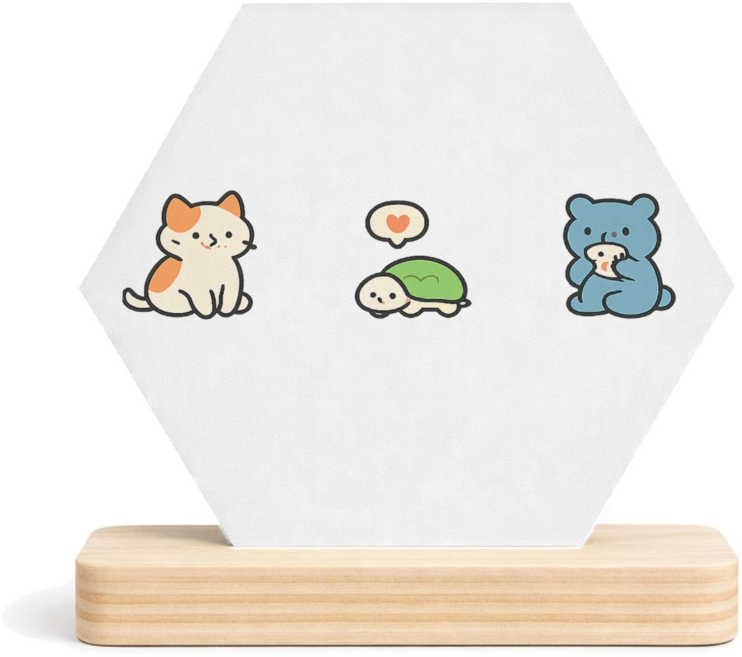 Mr Cadeautjes MDF fotolijst/inleg hexagon 14 x 13 - design Een rustige, speelse dierenrij met een kleine snack- of eetk | cadeau Wit