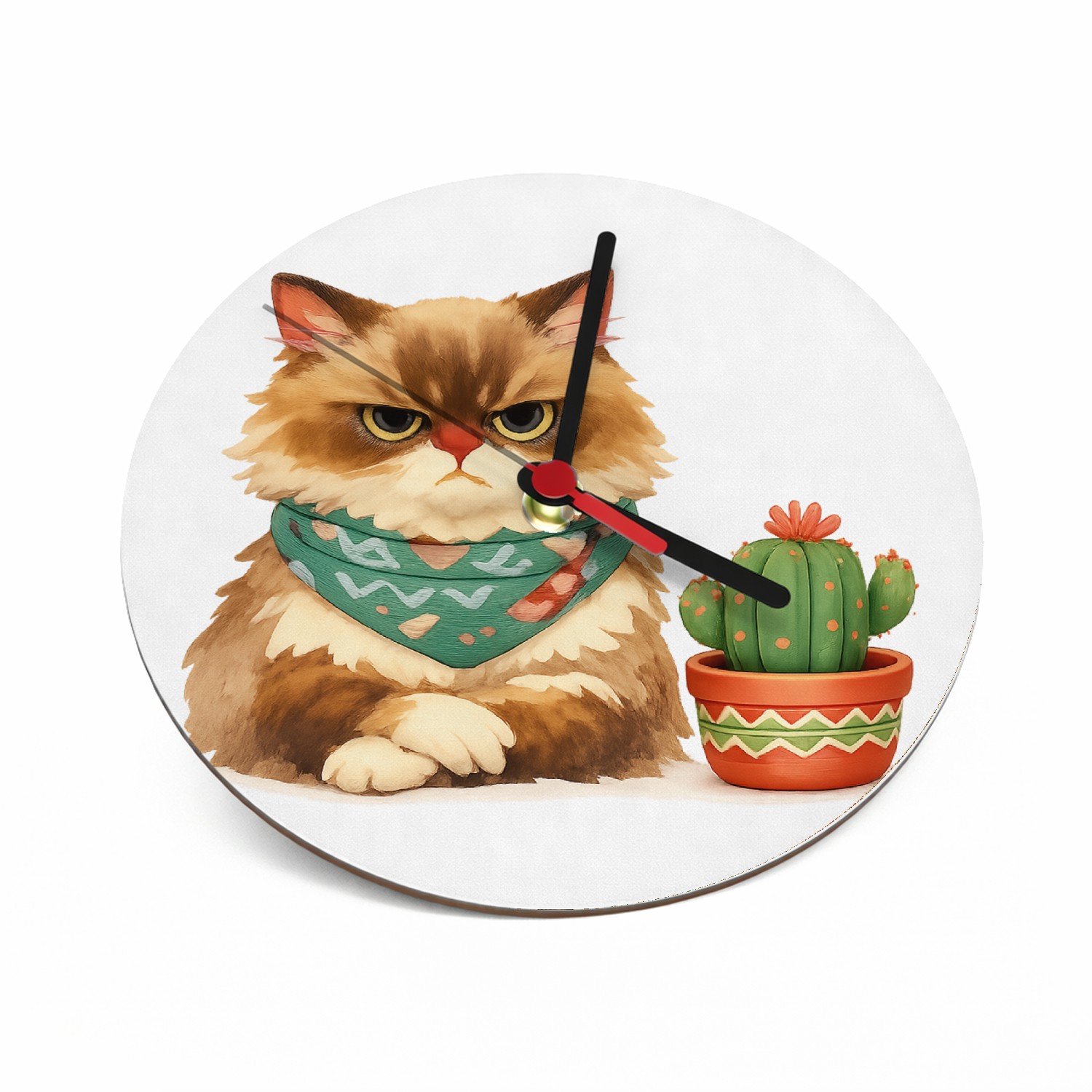 Mr Cadeautjes Klok rond Ø 19 - design Een norse egel met een kleine bloempot vol stekelige vetplan | cadeau Wit