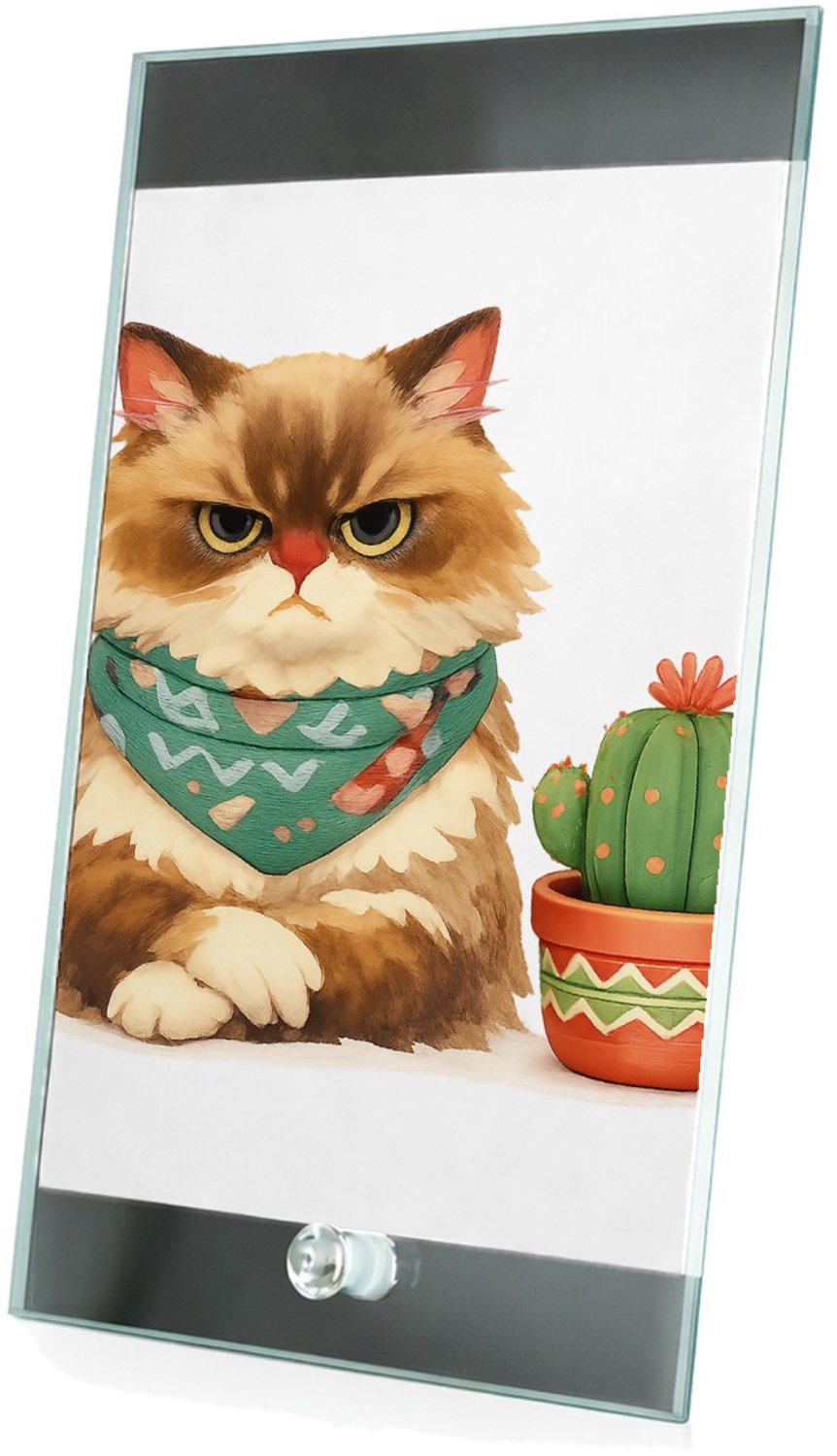 Mr Cadeautjes Glasframe 15 x 23 - design Een norse egel met een kleine bloempot vol stekelige vetplan | cadeau Wit