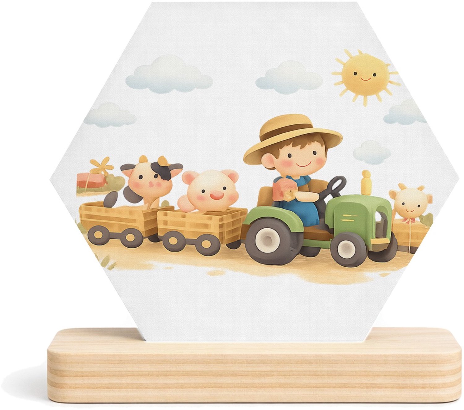 Mr Cadeautjes MDF fotolijst/inleg hexagon 14 x 13 - design Drie panelen met een zachte dierlijke reis door de seizoenen | cadeau Wit