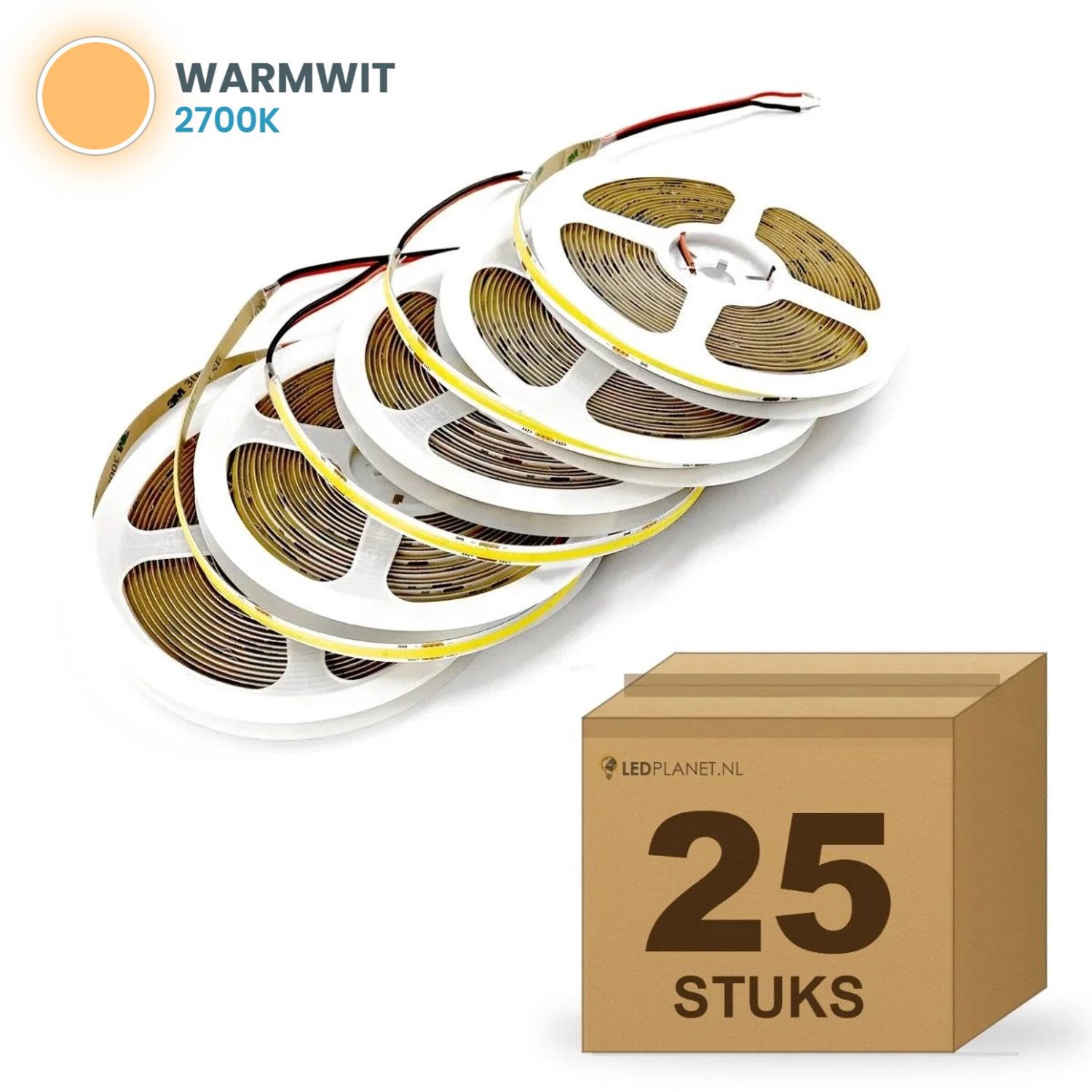 Tsong COB LED Strip - 25 stuks - Warmwit 2700K - 24V - 10W/m - 1000lm/m - CRI>90 - IP20 - 5m