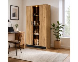 LONG DRAGON - Opbergkast - 160 cm zwart-eiken - app-gestuurde LED-vitrineplank en 2 zachtsluitende deuren