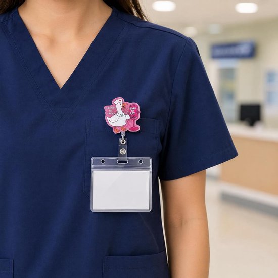 ID Kaarthouder met Inklapbare Functie - Schattig Badge Reel Ontwerp voor Verpleegkundigen, Artsen en Vrijwilligers met Broekriemclip en Transparante Kaarthouder — afbeelding 4