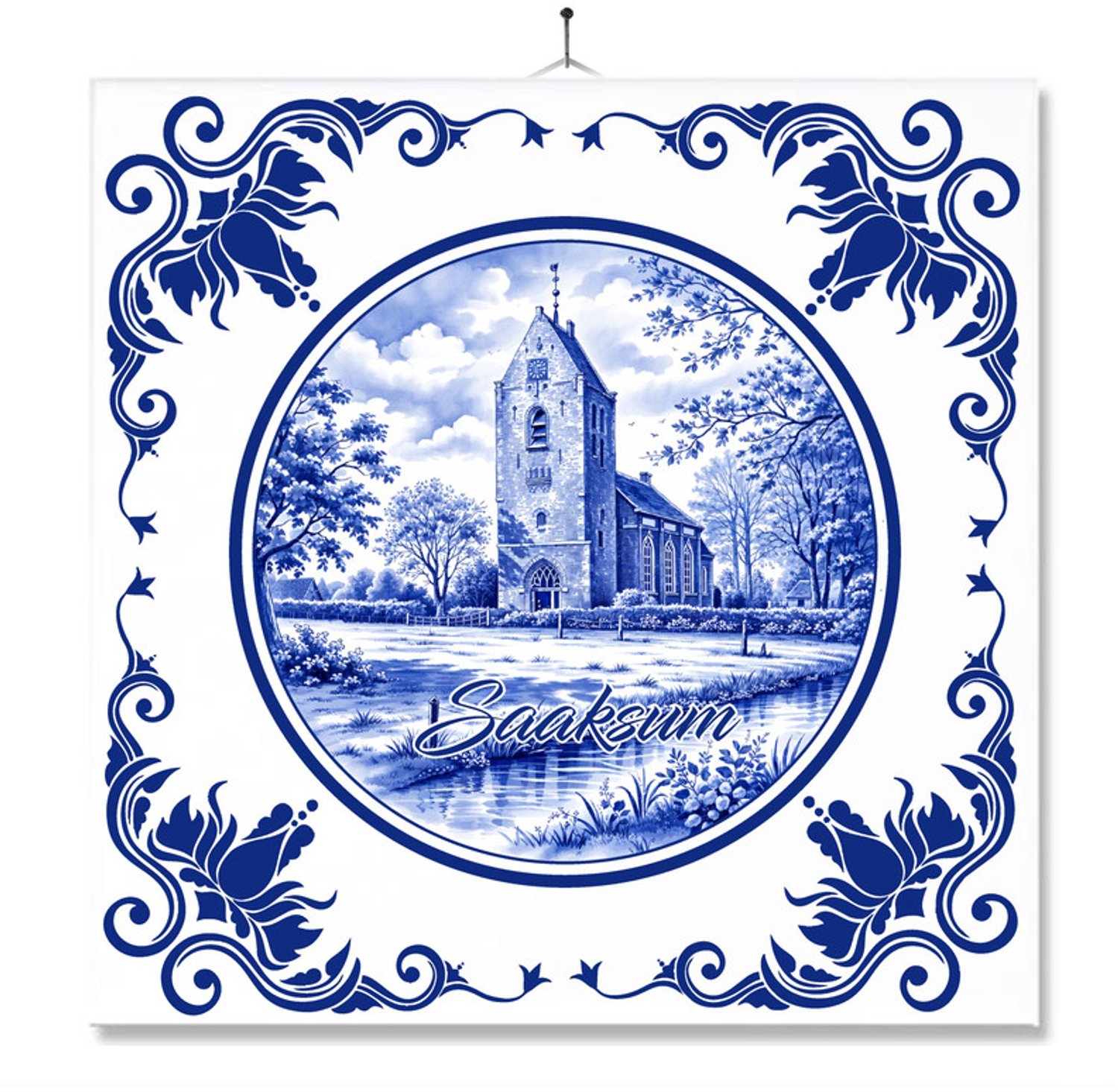 MC Living Tegel Met Opdruk | Saaksum | Delft Blauw | Cadeau | Inclusief Geschenkdoos | Standaard | Ophangsysteem Multi-Color