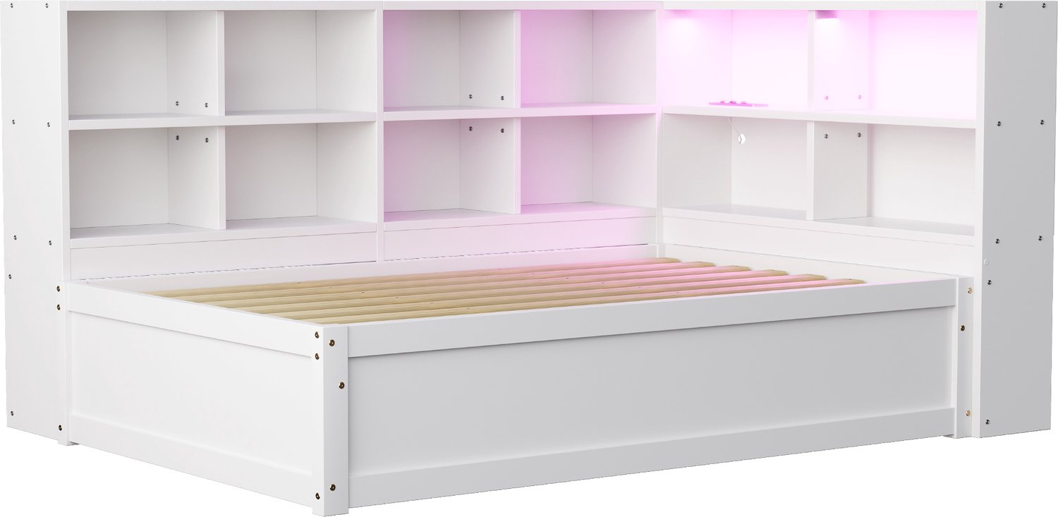 MUVANO Eenpersoonsbed 90x200 cm - multifunctioneel bed met opbergruimte - hydraulisch hefbed van hout - met ledverlichting en stopcontact, wit