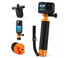 MOJOGEAR Bobber voor actioncam - Met polsbandje en opbergmogelijkheid - Laat je camera drijven - Floating hand grip - Voor GoPro / DJI Osmo Action / Insta360 - Zwart/oranje