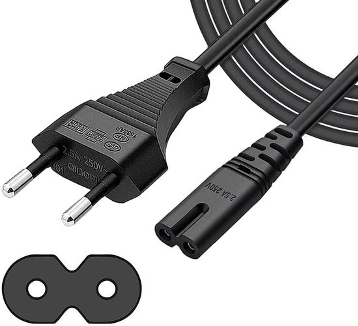 3 m zwarte EU-stroomkabel - C7 2-pins figuur-8-stekker, bipolaire kabel - Voor pc, monitor, dvd-speler, printer, Samsung, Philips, LG, Sony-tv, PS5, PS4, PS3, Microsoft Surface Go/Laptop/Book en HP Envy