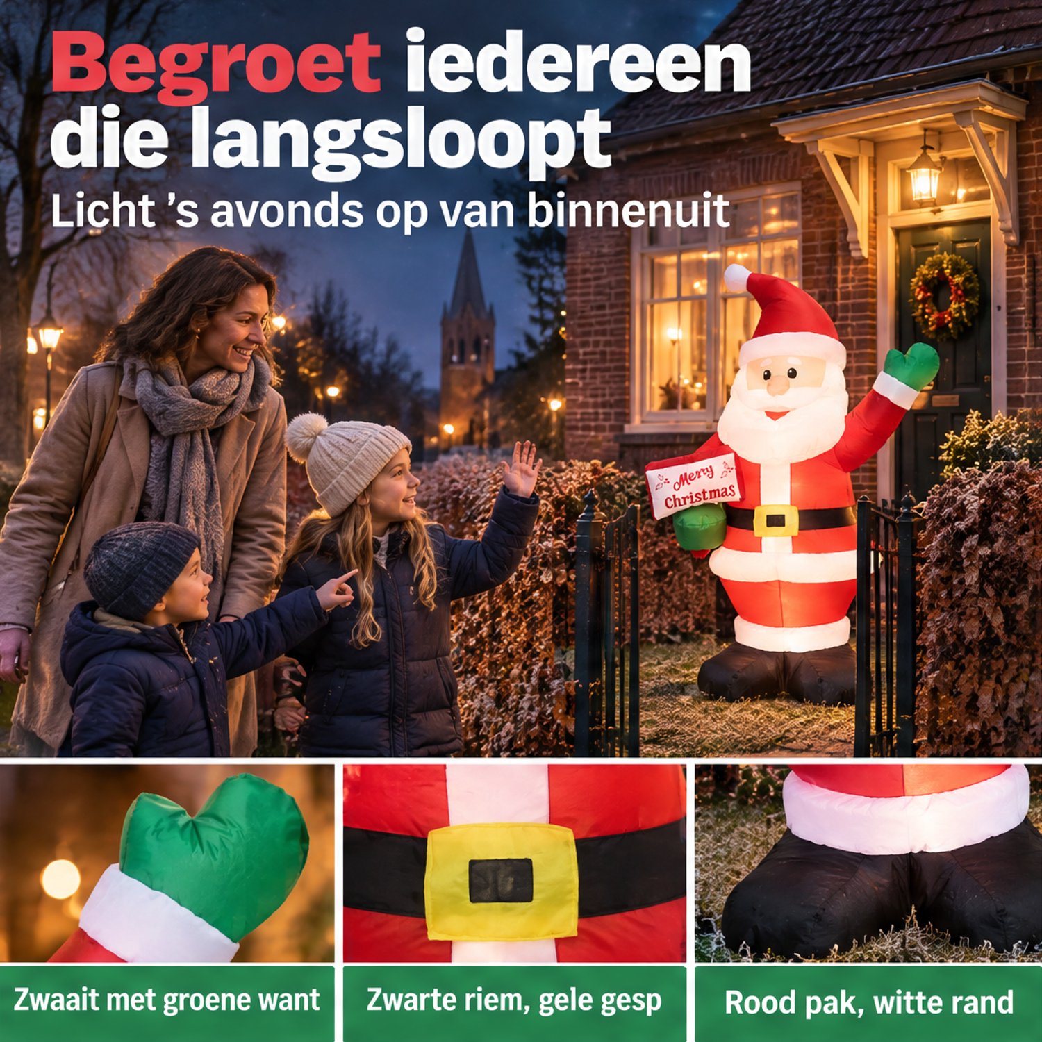Levano Kerstversiering Buiten - Opblaasbare Kerstman - Kerstfiguren Buiten - Kerstdecoratie LED - Kerstman Verlichting - Opblaasbare Figuren - Tuindecoratie Kerst - Sfeerverlichting - Lichtfiguren Kerst – foto 2