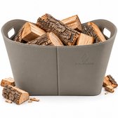 Soluflame® Houtmand kunstleer 35L Grijs - Houtmand haardhout 55x35x40CM - Houtopslag - Opbergmand