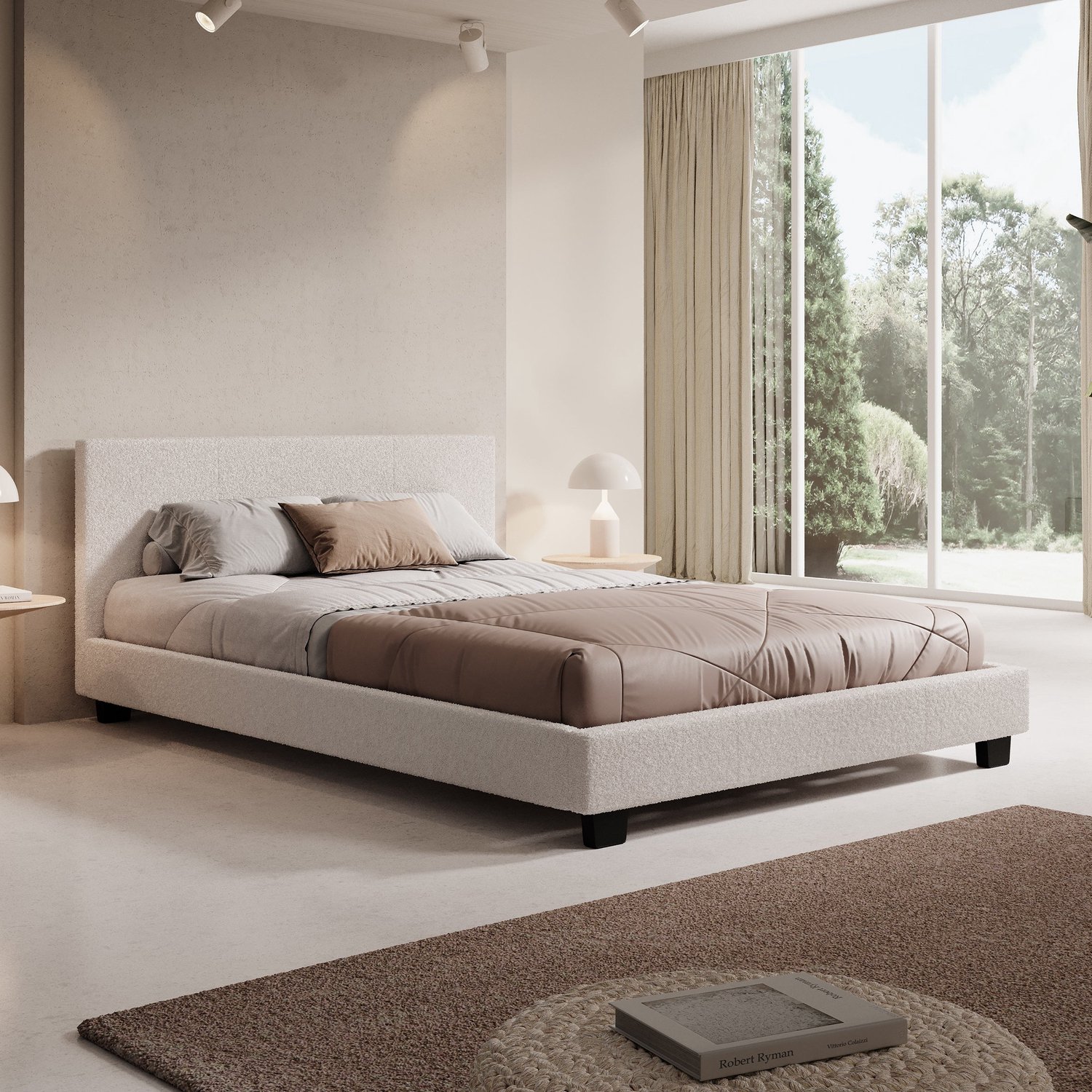 MEUBELLA Tweepersoonsbed George - Wit Teddystof - 140x200 cm