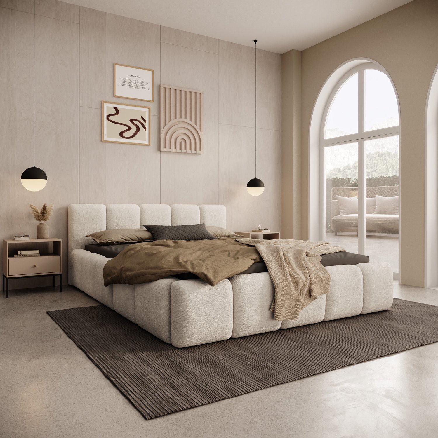 MEUBELLA Karisma - Tweepersoonsbed - Teddystof beige - 140x200 cm