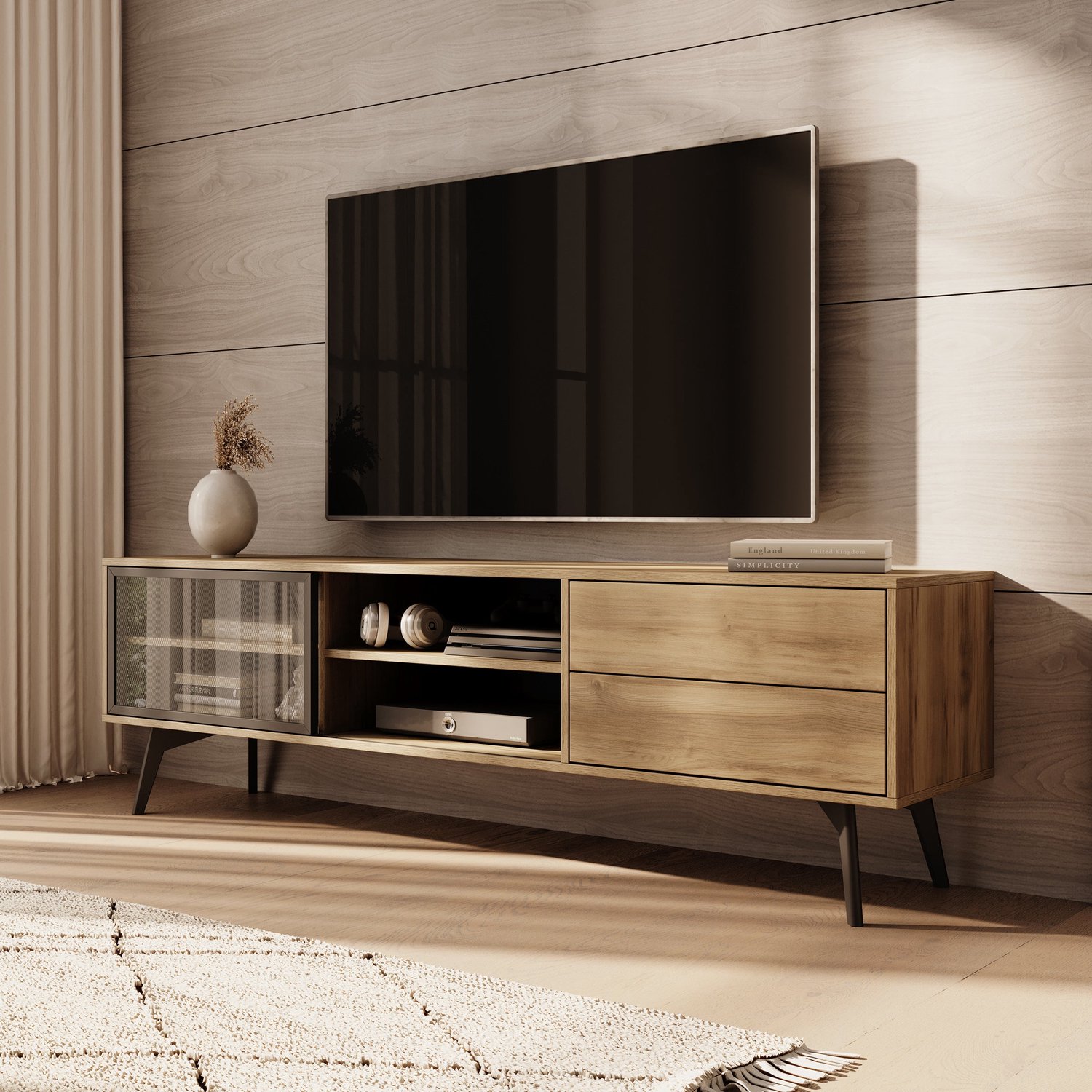 MEUBELLA Spa - TV-Meubel - Eiken - 180 cm Bruin