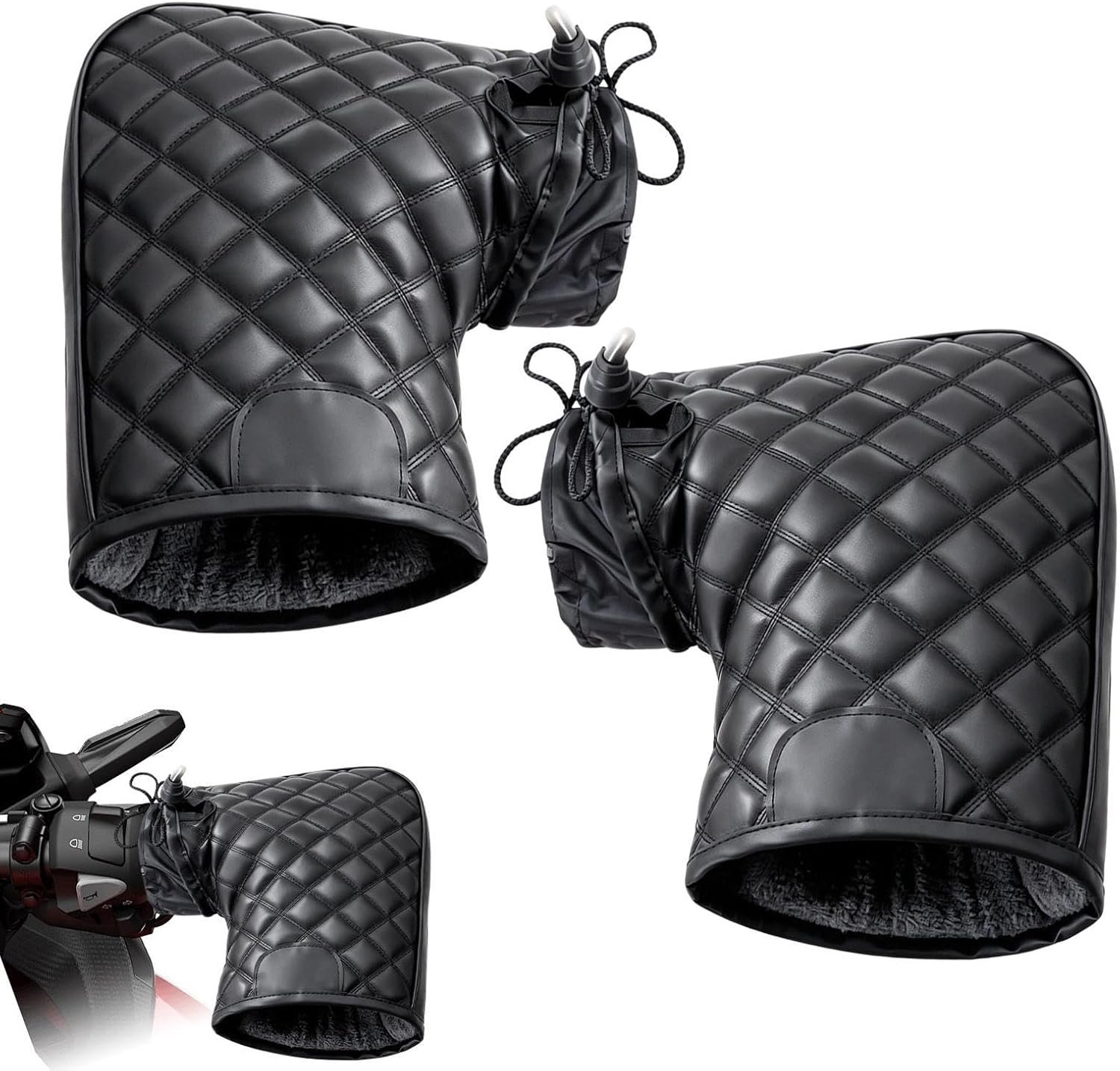 Handmoffen - Extra Gewatteerde Fietswanten - Fietsmoffen - Scooter Handschoenen - Fietshandschoenen - Motorstuurhandschoenen - Handverwarmers - Handwarmers Fiets - Winddichte en waterdichte handschoenen - Fiets Accessoires - Zwart - TENGYIF®