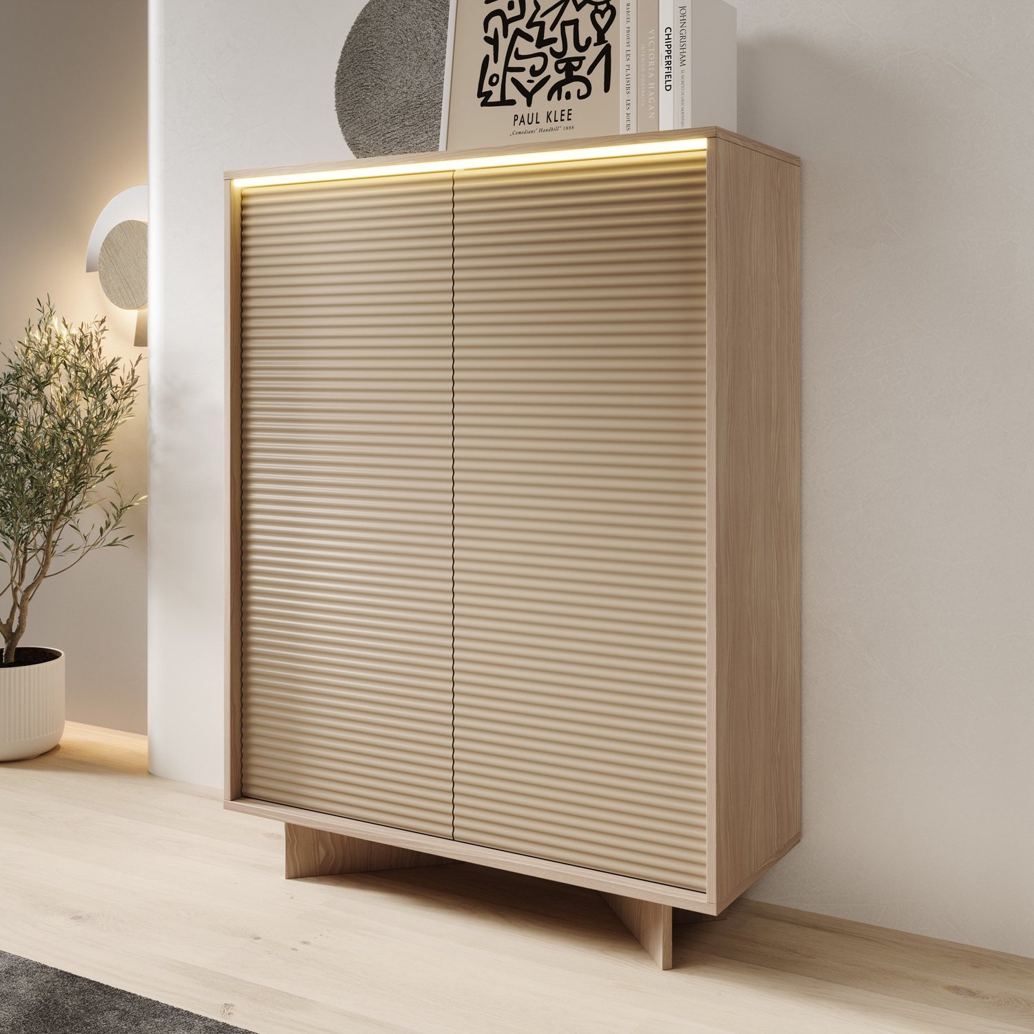 MEUBELLA Selvio - Dressoir - Cappuccino / Eiken - 104x40x138 cm Bruin