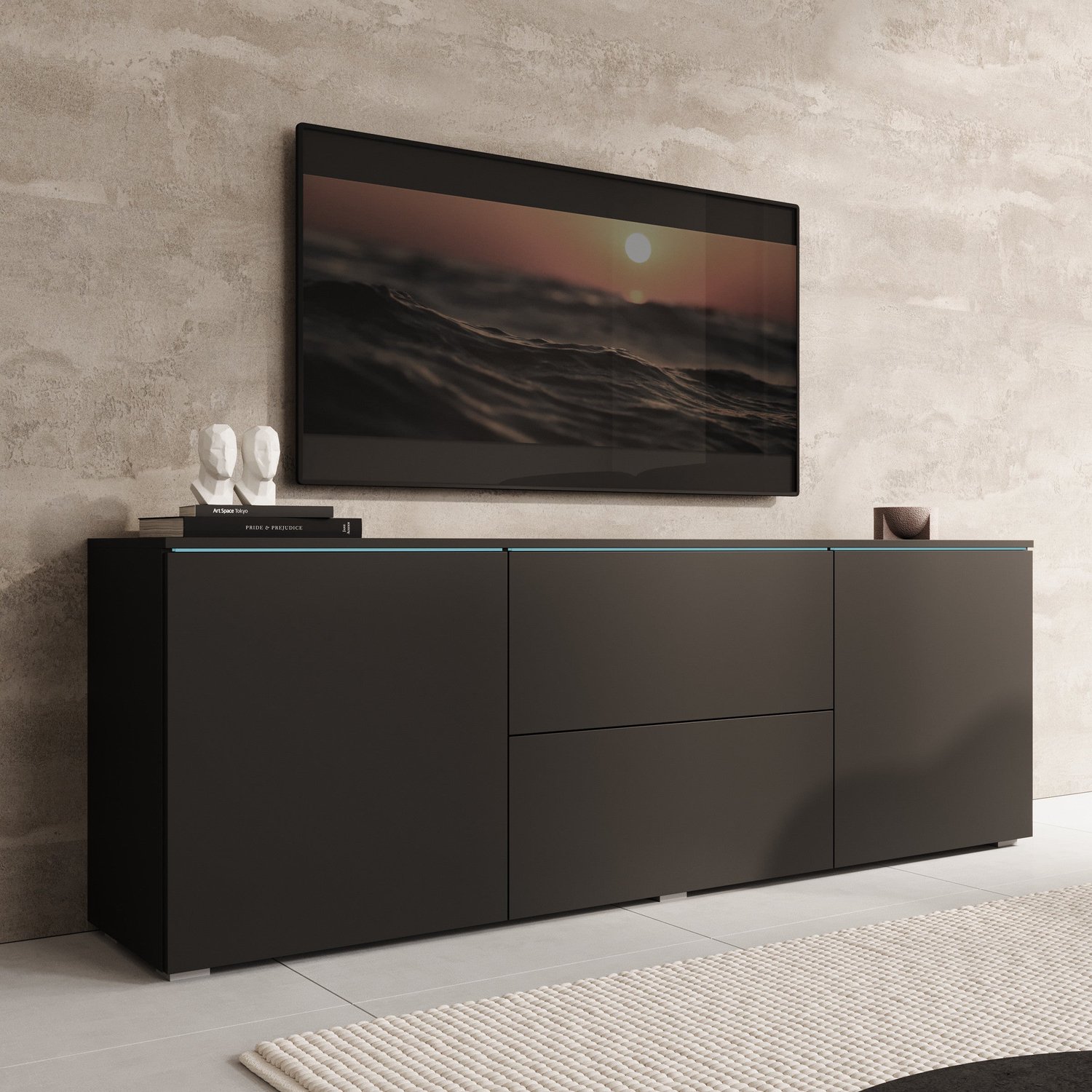 MEUBELLA TV-Meubel Vico - Zwart - 180 cm