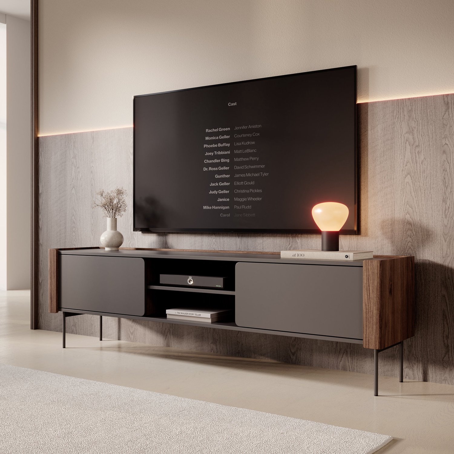 MEUBELLA Lux - TV-Meubel - Zwart - 180x39x52 cm Bruin|Zwart