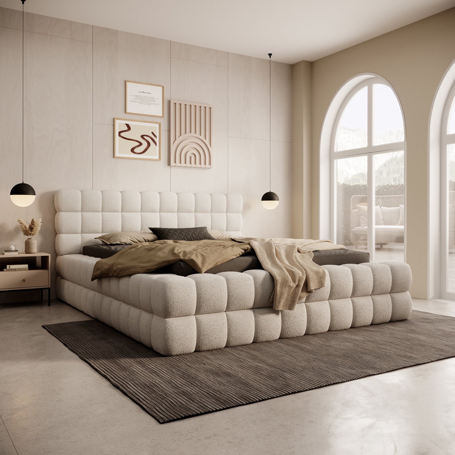 MEUBELLA Valona - Tweepersoonsbed - Teddystof beige - 160x200 cm