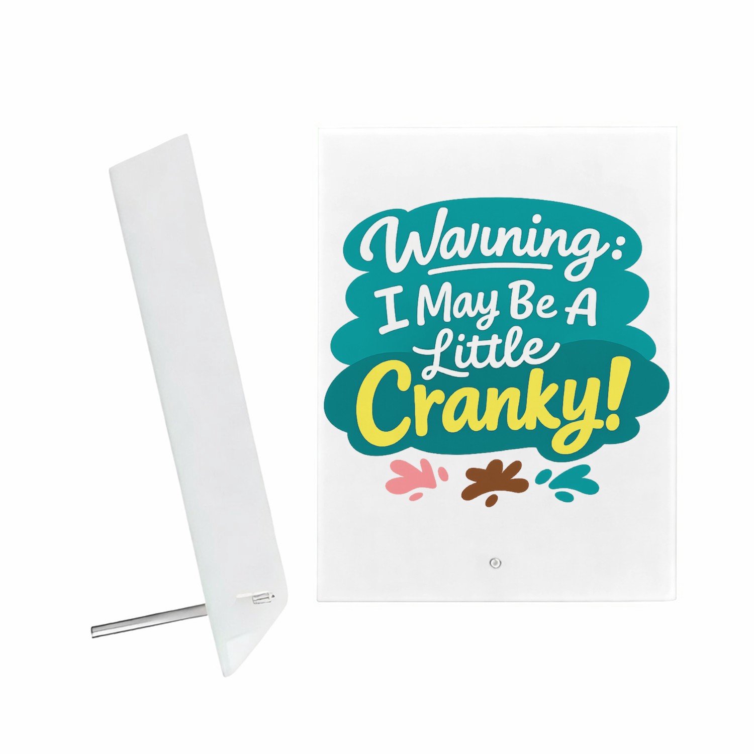 Mr Cadeautjes Glazen fotopaneel Speelse waarschuwing rond slapen met zachte sterren en maan - 15 x 20 cm, staand - glas, decoratie, wanddecoratie | cadeau Wit