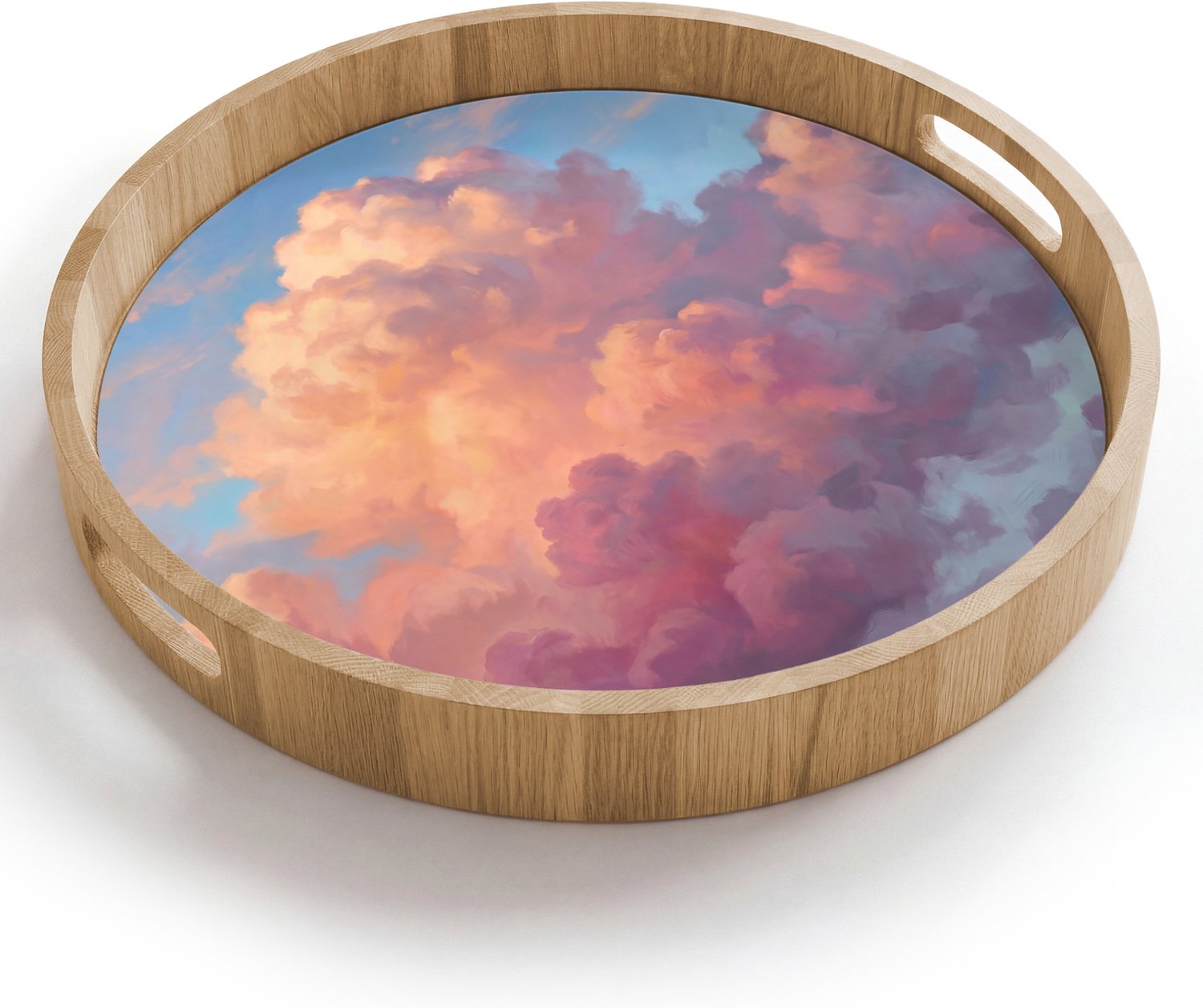 Dienblad rond 40x40 cm - Schootdienblad hout - Wolken - Lucht - Natuur - Abstract - Kleurrijk - Borrelplank rechthoek - Plateau houten dienbladen