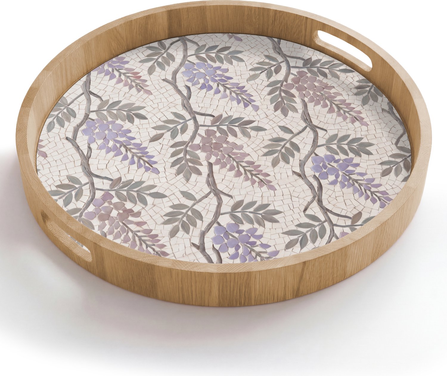 Dienblad rond 50x50 cm - Schootdienblad hout - Bloemen - Mozaïek - Natuur - Patroon - Paars - Borrelplank rechthoek - Plateau houten dienbladen