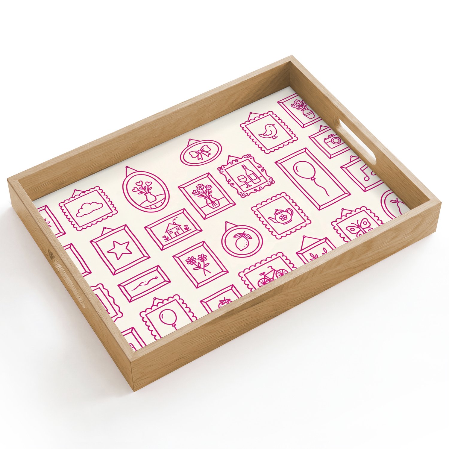 Dienblad hout 40x30 cm - Schootdienblad - Illustratie - Collectie - Kunst - Minimalistisch - Roze - Borrelplank rechthoek - Plateau dienbladen