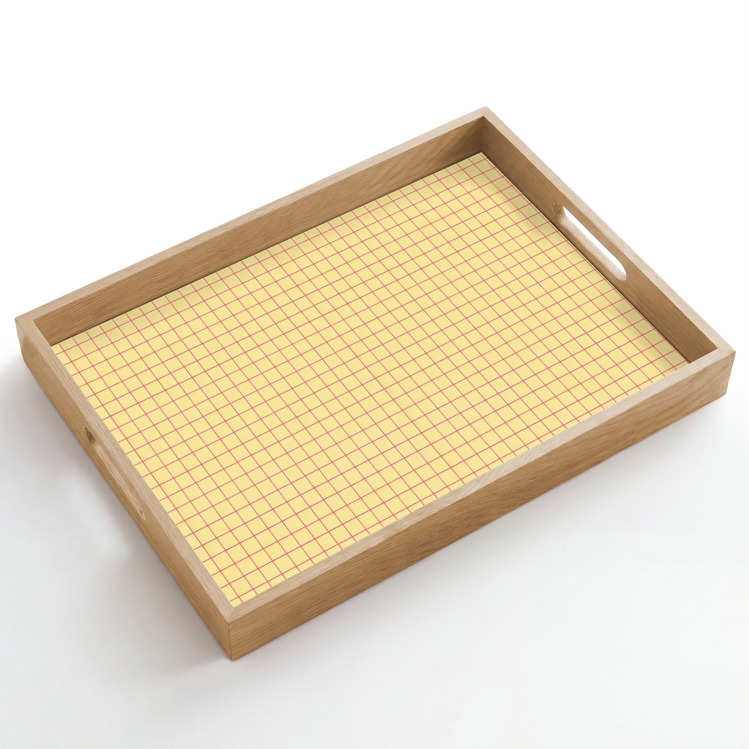 Dienblad hout 50x35 cm - Schootdienblad - Ruitjes - Grid - Minimalistisch - Geel - Roze - Borrelplank rechthoek - Plateau dienbladen