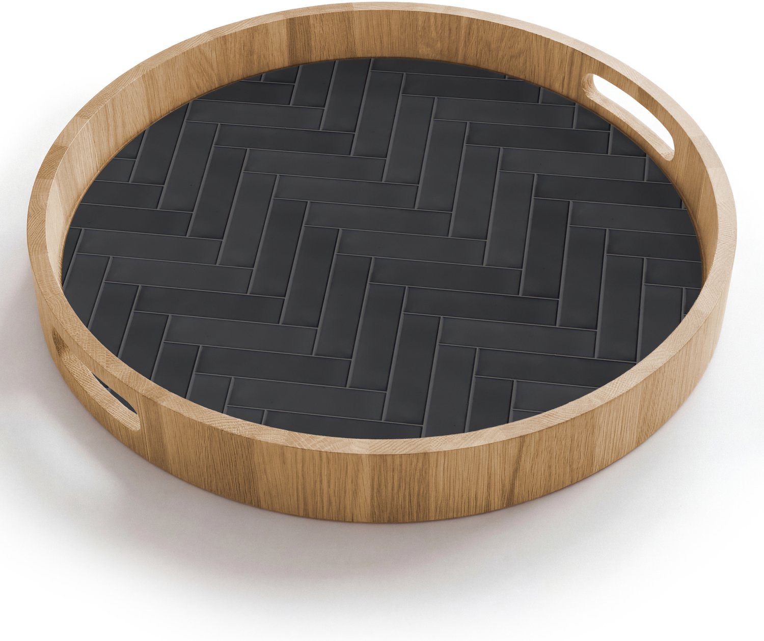 Dienblad rond 40x40 cm - Schootdienblad hout - Visgraat - Wandtegel - Donkergrijs - Borrelplank rechthoek - Plateau houten dienbladen