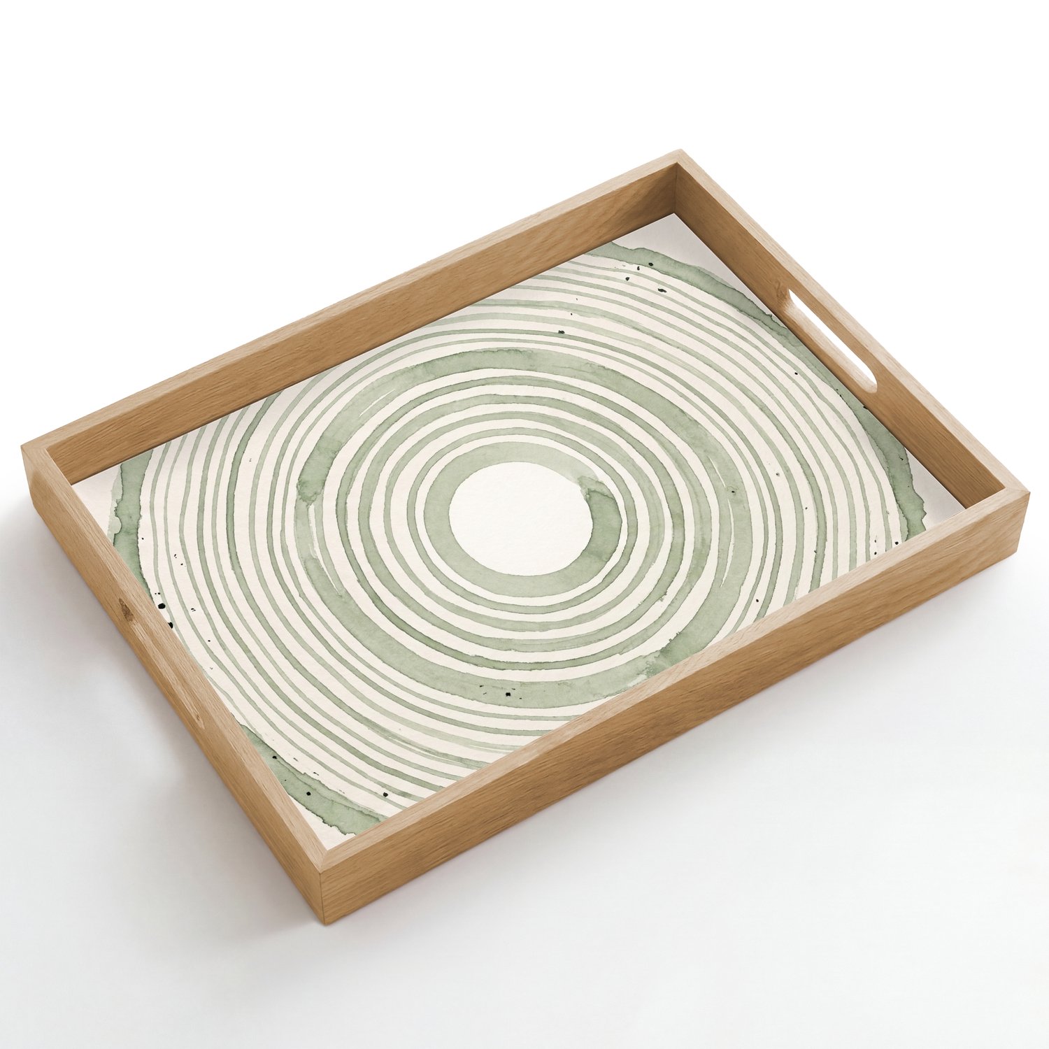 Dienblad hout 50x35 cm - Schootdienblad - Abstractie - Cirkels - Waterverf - Groen - Modern - Borrelplank rechthoek - Plateau dienbladen