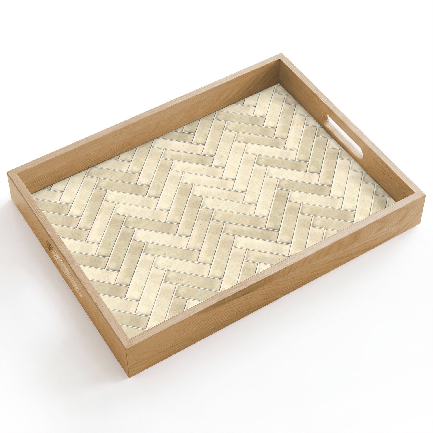 Dienblad hout 40x30 cm - Schootdienblad - Visgraat - Wandtegel - Licht Beige - Borrelplank rechthoek - Plateau dienbladen